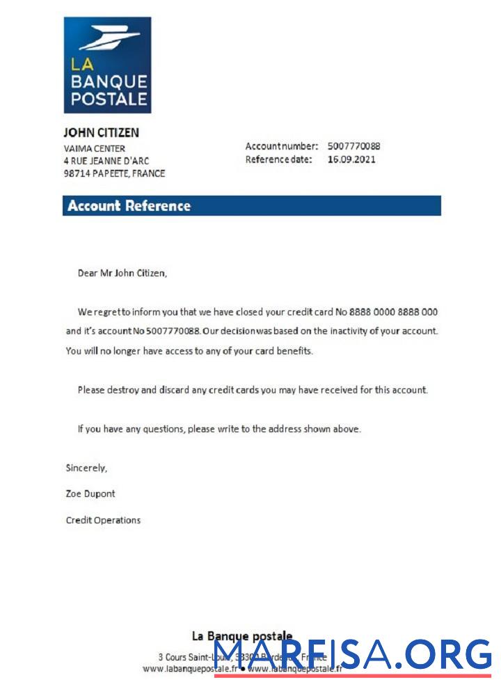 Realistic France La Banque Postale closure reference real example